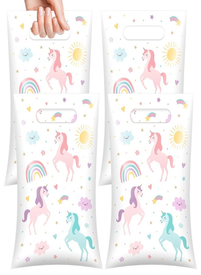 Reyoust 50pcs Unicorn Goodie Bags with Handle Pastel Plastic Party Favor Bags for Girls 9.8x 6.7inches Unicorn Rainbow Disposable Treat Bags for Birthday Party Baby Shower - Image 1